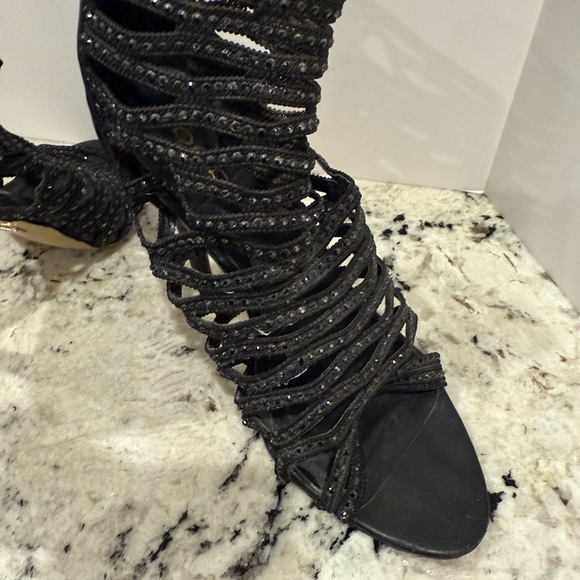 Bebe open toe stiletto webbed spiked chip heels - Picture 6 of 9